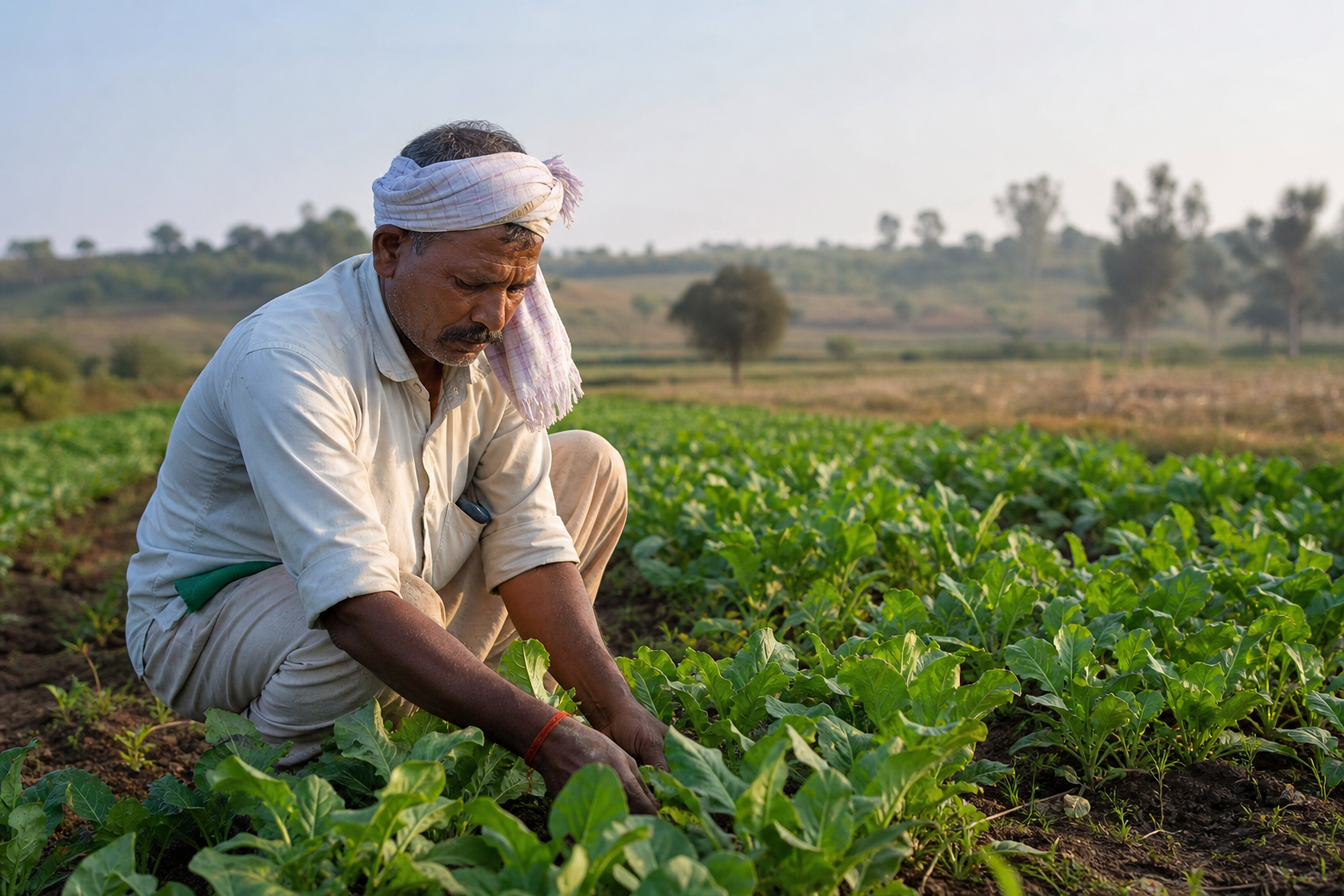 Farmer working in a cultivated field
